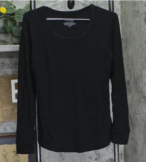 Cuddl Duds Womens Smooth Stretch Thermal Scoop Neck Knit Long Sleeve Top Black L thumbnail 1