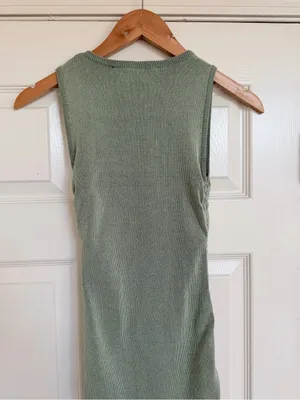 Lioness ShopBop Sleeveless Sage Pastel Green Knit Ruched Side Mini Dress Size XS thumbnail 5