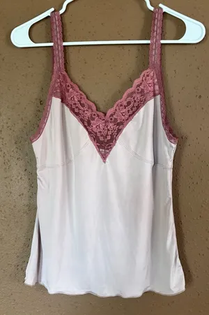 Intimately Free People Lace Trim V-Neck Camisole Tank Top Mauve Pink Womens M thumbnail 1