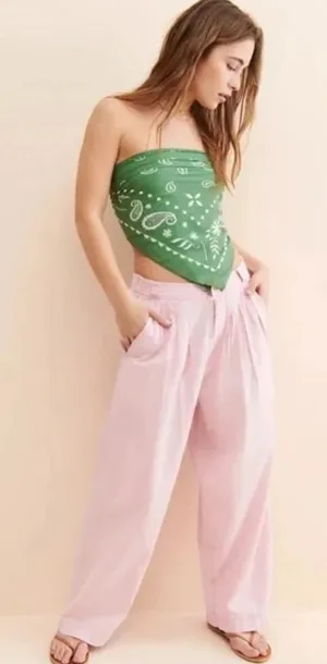 Free People Lotta Love Linen Trousers Pink Rose Size 10 thumbnail 1