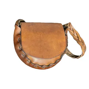 Vintage Handcrafted Brown Leather Braided Saddle Style Shoulder Bag Boho Western thumbnail 4