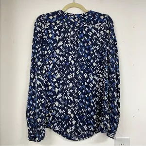 Classiques Entier Blue Abstract Print Silk Long Sleeve Boho Blouse Womens M thumbnail 9