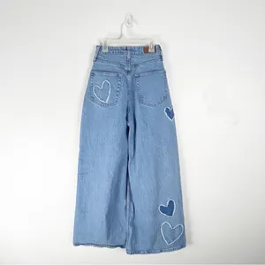 SOCIAL TOURIST Blue Ultra High Rise Baggy Hearts Patches Wide Leg Jeans 26 Boho thumbnail 2