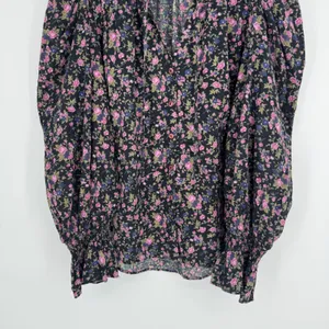 Free People Meant to Be Blouse Medium Black Floral Boho Romantic Puff Sleeve Top thumbnail 4