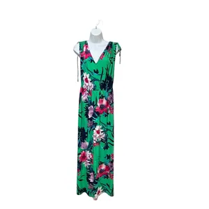Iman Global Chic Floral Maxi Dress Green‎ Pink V-Neck Sleeveless Plus 1X thumbnail 2
