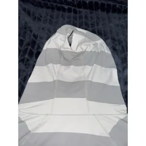 Lululemon Women's Hoodie Sweatshirt Gray White Striped COWL Size 8 thumbnail 8