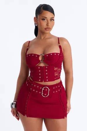 Red Lace-Trim Grommet Mini Dress Set - Women thumbnail 1