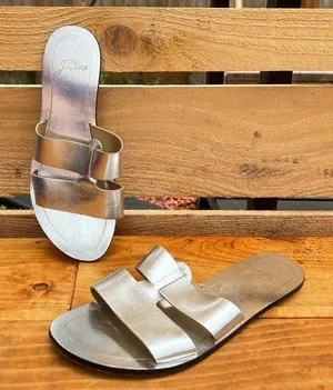 J. Crew Sandal Cyprus Silver Sandals Slides metallic shoes Leather Minimalist thumbnail 1