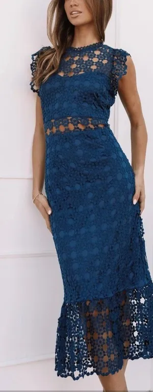 Petal and Pup Womens Lauren Dress - Navy Lace Cutout Midi Sz 14 thumbnail 1
