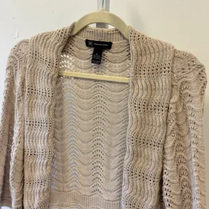 Y2K INC International Concepts Tan Pointelle Crochet Open Cardigan XL 3/4 Sleeve thumbnail 4