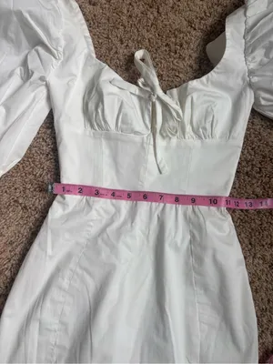 House Of CB White Puff-Sleeve Mini Dress with Tie Front thumbnail 8