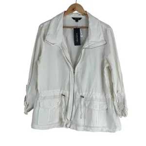 NWT Darjoni Utility Solid Linen Blend Jacket White Coastal Drawstring XL Size XL thumbnail 2