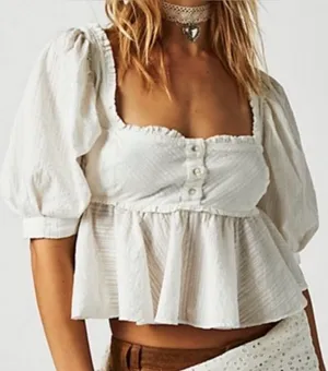 Free People Leave it to Me Babydoll Cotttagecore Prairie white flowy crop top M thumbnail 1