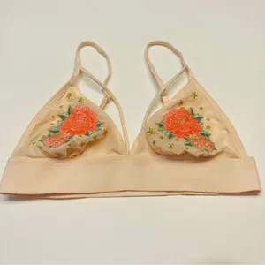 PINK Victoria's Secret Bralette Sz Small Peach Floral Embroidered‎ Star Mesh NEW thumbnail 6