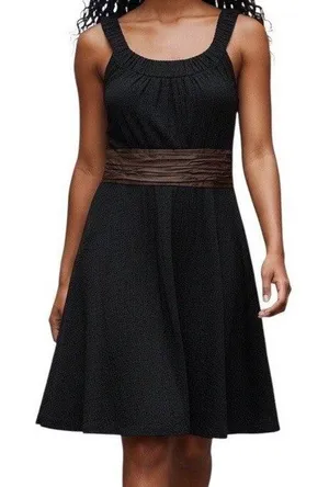 WHITE HOUSE BLACK MARKET Black With Brown Ruched Waist Cotton‎ Silk Dress EUC 4 thumbnail 1