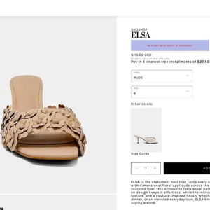 NIB Shushop ELSA Tan Cream Nude dimensional floral appliqué Mule High Heels 7.5 thumbnail 8