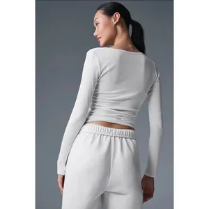 Alo Yoga Gather Long Sleeve White Ribbed Ruched Crop Top XS thumbnail 11
