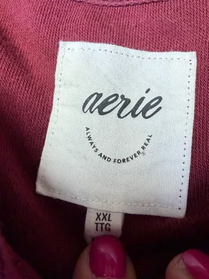 Aerie Sherpa Henley Sweatshirt Womens XXL Oversized Fleece Red Deep Cherry thumbnail 3