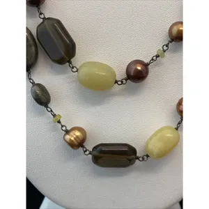 Peyote Bird Pearl Leather Stone 2 Strand‎ 925 Sterling Silver 20'' Necklace 60g thumbnail 2