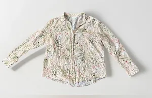 J. Jill Floral Cream Red‎ Green Peach Button Down Shirt Top S Cotton Silk thumbnail 3