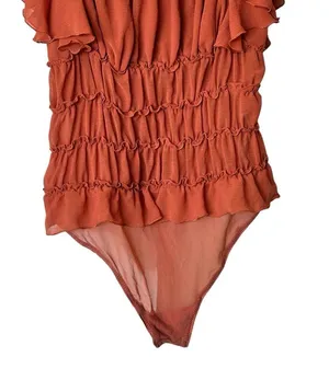 Free People Intimately M Ruffle Cinched Flutter Sleeve Bodysuit Burnt Orange thumbnail 8