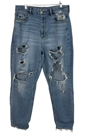 American Eagle Distressed Light Wash Curvy Mom Jeans 12 Reg Stretch High Rise thumbnail 1