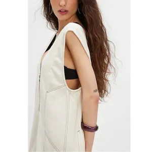 Free People Santino Denim Zip Front Midi Dress in Ecru Medium Minimalist thumbnail 12