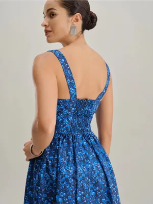 Rihoas Blue Floral U-Neck Shirred Mini Dress thumbnail 4