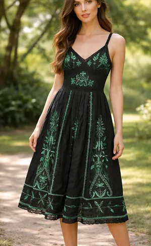 Vintage Sue Wong Linen Midi Dress Beaded Embroidery Summer Party Vacation thumbnail 1