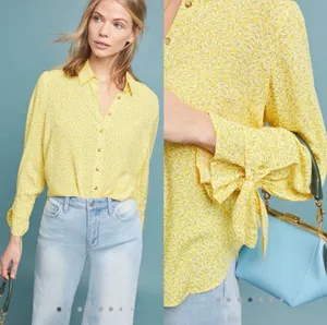 Maeve Yellow Collared Button-Down Tie Cuff Long Sleeve Blouse✨ thumbnail 2