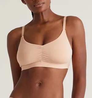 NIB Quince Warm Sand Nude Micromodal Ruched Bralette (2-pack) Sz M thumbnail 1