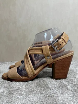 Frye Women’s Dani Criss Cross Sandals Block Heels Leather Strappy in Tan 8 thumbnail 3