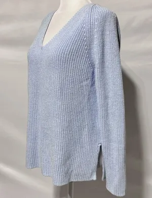 J Crew Cotton V-Neck Vented Hem Tunic Sweater AV009 Light Blue Size Medium thumbnail 5