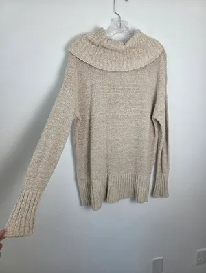 Mossimo Cowl Neck Roll Neck Sweater Chunky Cable Knit Cotton Oatmeal Beige L thumbnail 7