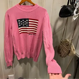 Cute cotton candy pinky american flag Simply Southern chunky sweater USA ‘Merica thumbnail 9
