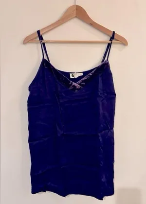 Anthropologie Floreat Purple Velvet Trim Cami Top Size Large thumbnail 2