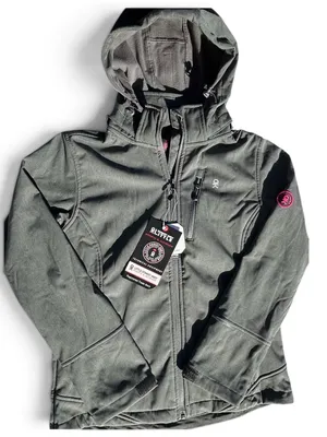 Little Donkey Andy Women’s Hooded Softshell Jacket Gray Solid Logo Sz S thumbnail 2