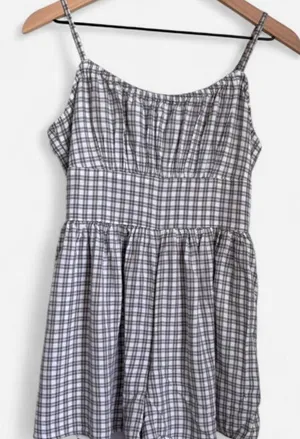 Hollister Co. White & Gray Plaid Playsuit / Romper - Size M thumbnail 1