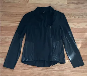Jessica Simpson Moto Jacket Womens Medium Black Faux Leather Zip Up Casual thumbnail 1
