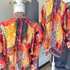 Love Kyla Boho Kimono Cardigan Womens One Size Embroidered Patchwork Viscose thumbnail 4