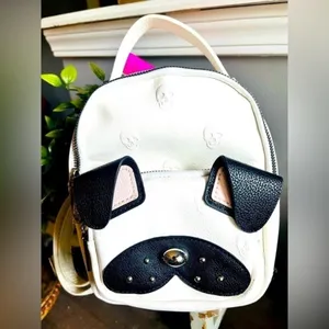 Betsey Johnson Pug Dog Mini Backpack Cream Black 3D Ears NWT thumbnail 4
