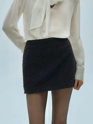 Mango MNG - Black knit Bouclé metallic thread textured mini skirt thumbnail 7