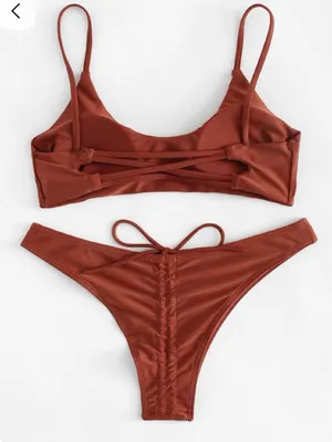 Zaful Rust Brown Scoop Bikini Top & Brief Set thumbnail 6