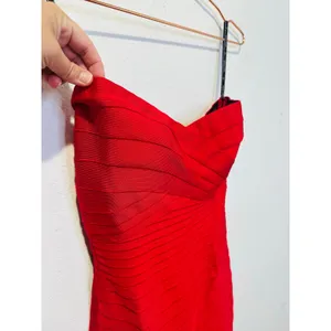 HERVE LEGER Fire Red Isla Signature Bandage Strapless Sleek Sculpted Dress sz S thumbnail 8