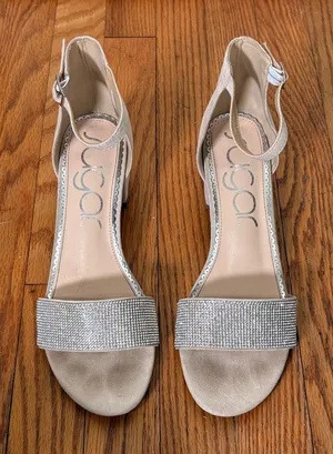 Sugar Machelene dressy block heel sandal rhinestone beige‎ strap size 10 thumbnail 1