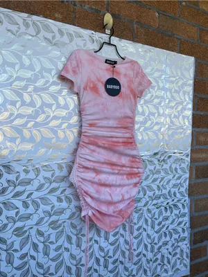 Babyboo Pink Tie Dye Carina Ruched Mini Dress Cotton Blend XS NWT thumbnail 5