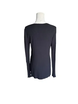Anthropologie - Black Ribbed Snap Front Long Sleeve Top Organic Cotton Sz M thumbnail 4