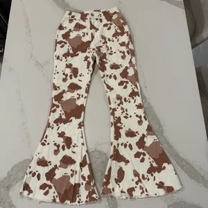 Altar’d State Cow Print Bell Bottom High Rise Flare Jeans Women’s XS White/Brown thumbnail 2