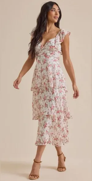 Altar'd State White Maxi Dress with Pink Floral Print thumbnail 1