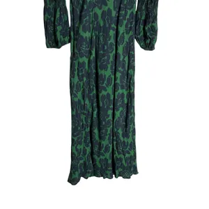 Peter Som Green Floral Print Crepe Long Sleeve Square Neck Midi Dress Size 6 thumbnail 13
